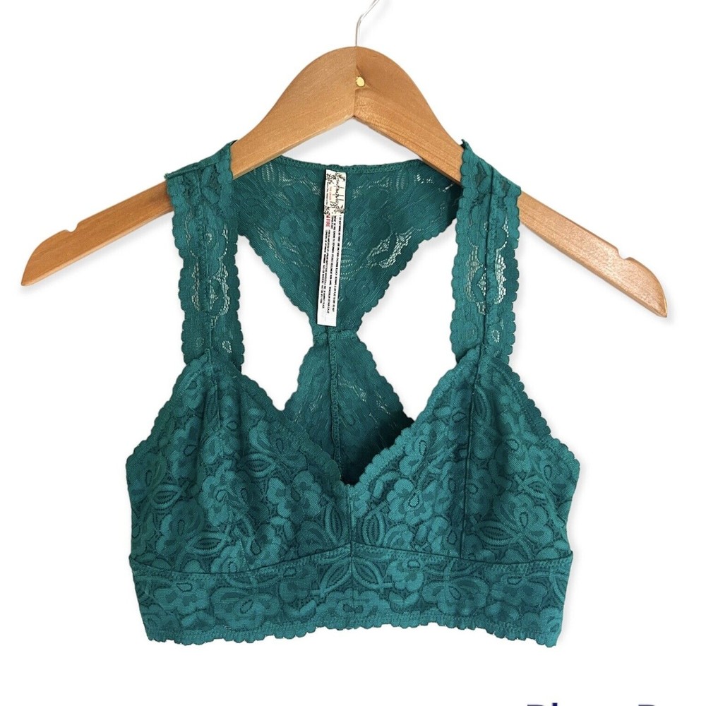 05-FREE PEOPLE Intimately Gallon Lace Racerback Bra Bralette Floral Green
